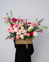 Pink Pearl flower basket with fresh roses and elegant arrangement from a flower shop in Dubai