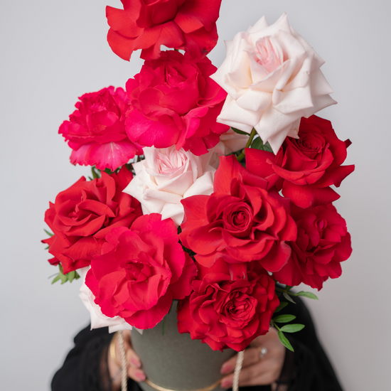 Rose Radiance Flower Box with fresh red roses from a premium best flower shop in Dubai