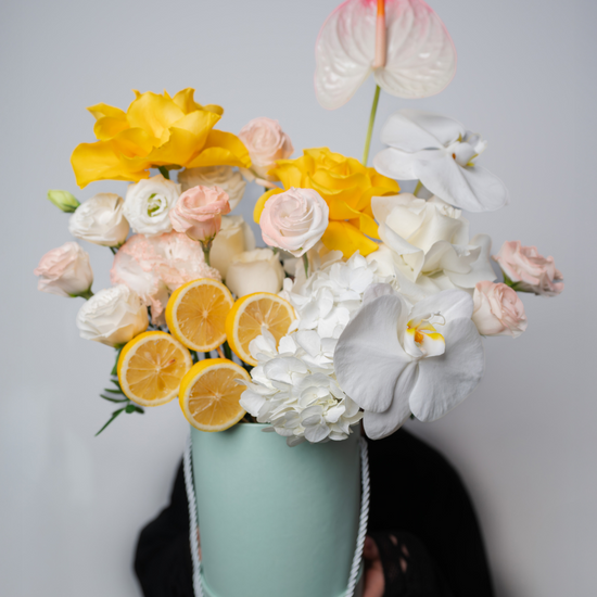 Zesty Blossom Flower Box with premium fresh flowers, crafted by the best flower shop in Dubai.